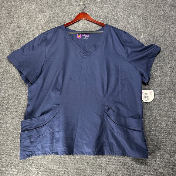 Urbane Ultimate Top Size 4XL Navy Blue Short Sleeve Pockets V Neck NEW - Picture 2 of 10
